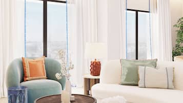 Roupas de cama premium, frigobar, cofres nos quartos, cortinas blackout
