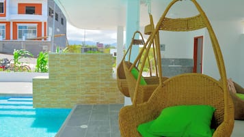 Outdoor pool, pool loungers