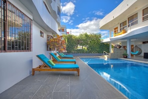 Outdoor pool, sun loungers