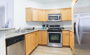 Elite Apartment, 2 Bedrooms | Private kitchenette | Full-size fridge, microwave, oven, stovetop