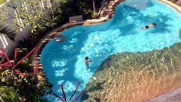 Outdoor pool, open 8:00 AM to 8:00 PM, sun loungers
