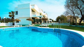 Outdoor pool, sun loungers