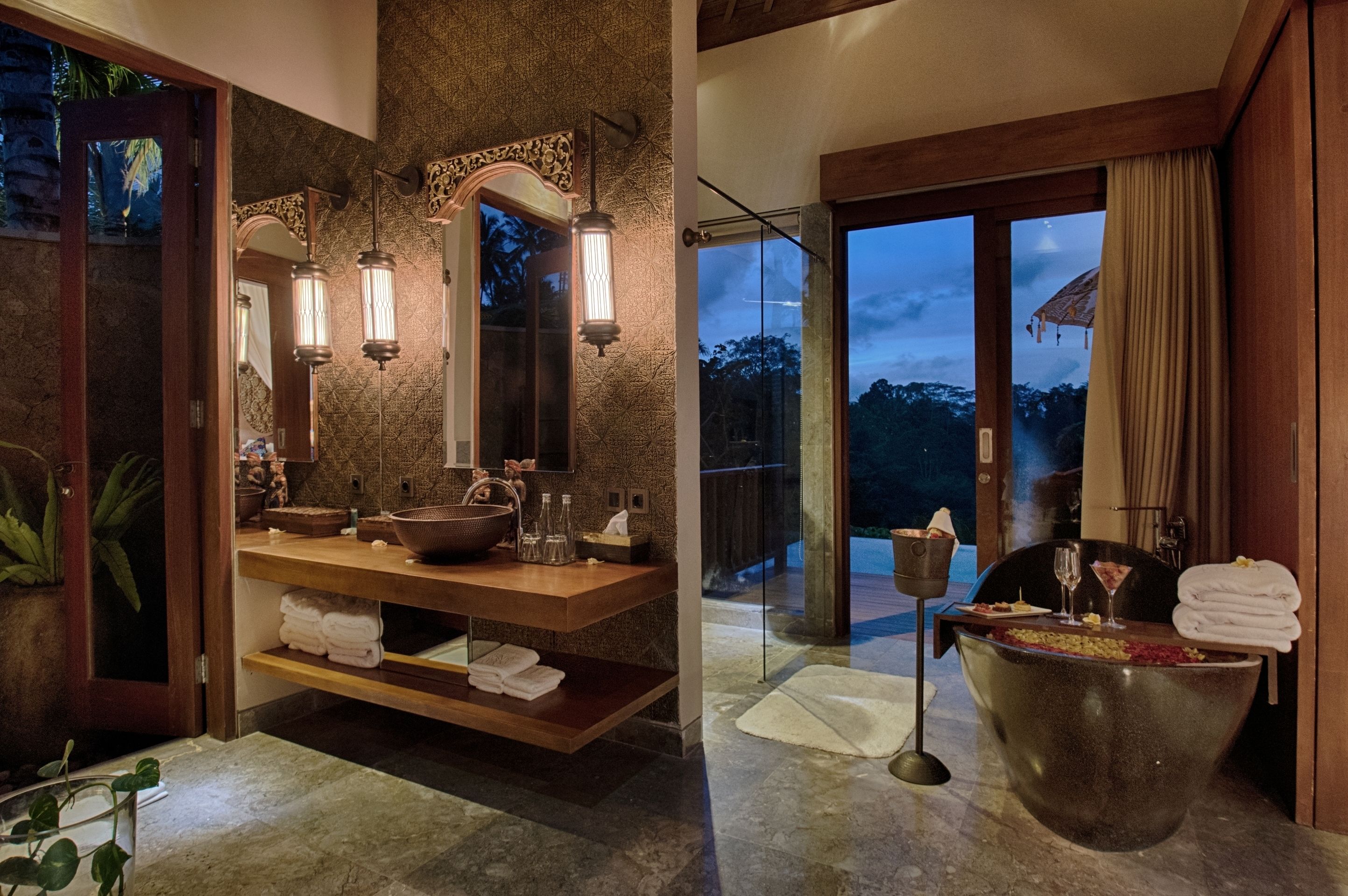 luxury pool villa | bathroom | separate bathtub and shower, free toiletries, hair dryer, bathrobes