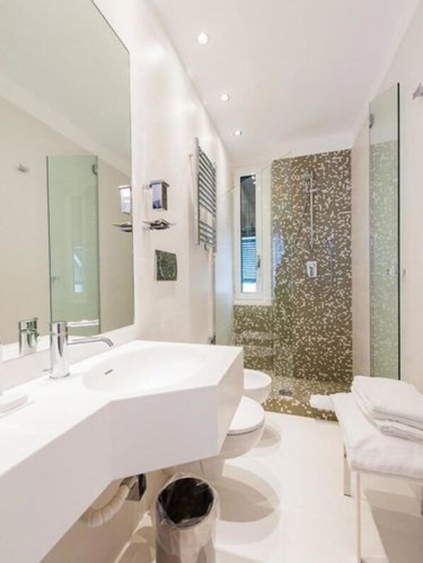 Shower, free toiletries, hair dryer, slippers