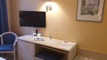 Individually decorated, desk, laptop workspace, blackout curtains