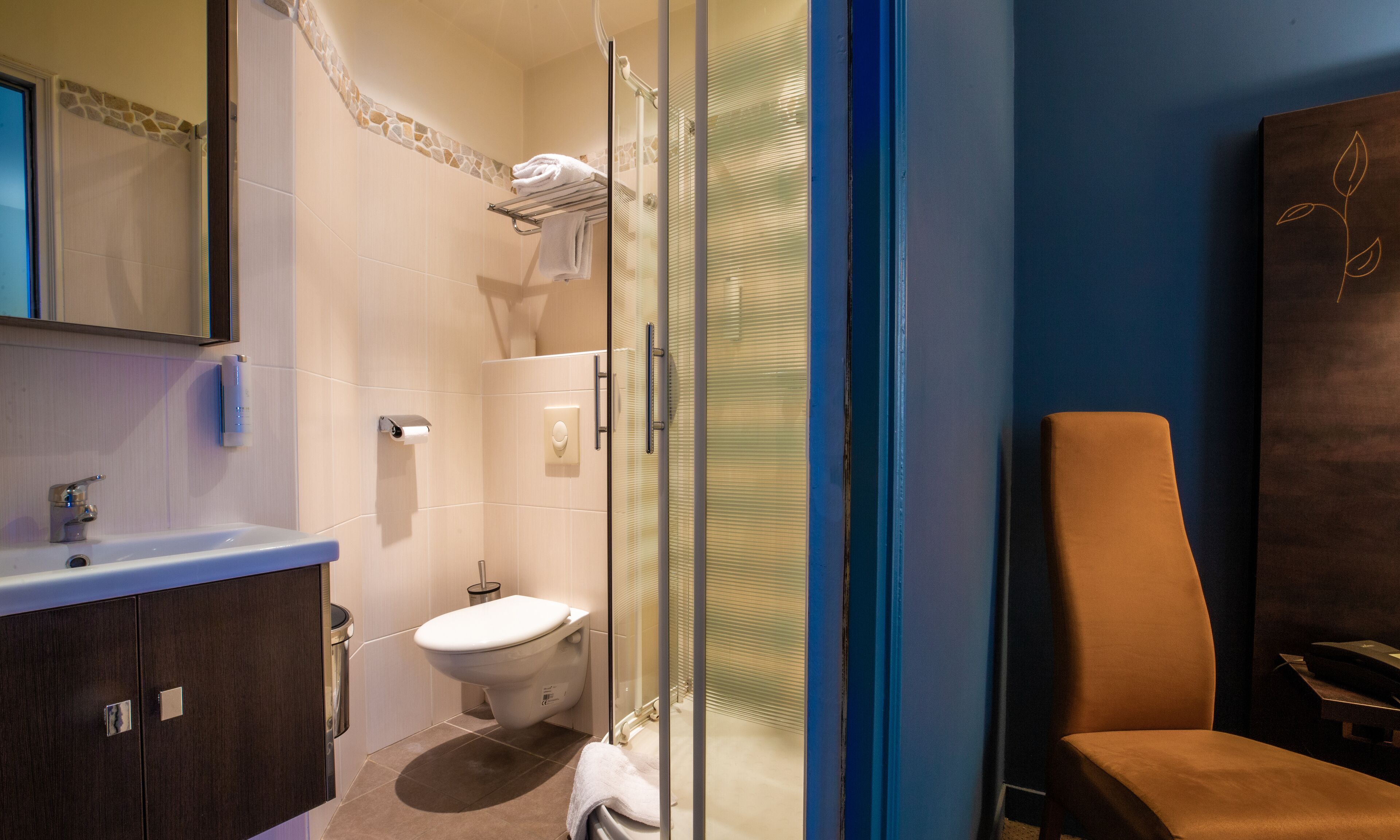 deluxe double room | bathroom | shower, free toiletries, hair dryer, towels