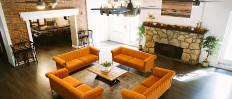 42-inch flat-screen TV with cable channels, TV, books