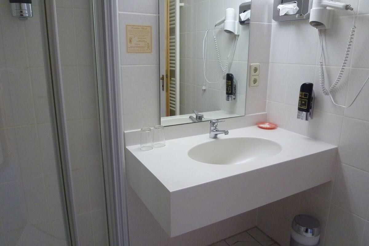 shower, free toiletries, hair dryer, towels