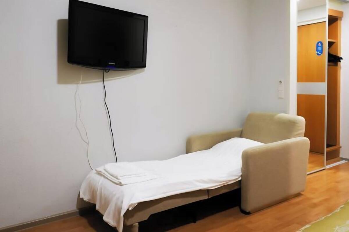 Minibar, desk, laptop workspace, iron/ironing board