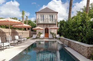 Outdoor pool, pool umbrellas