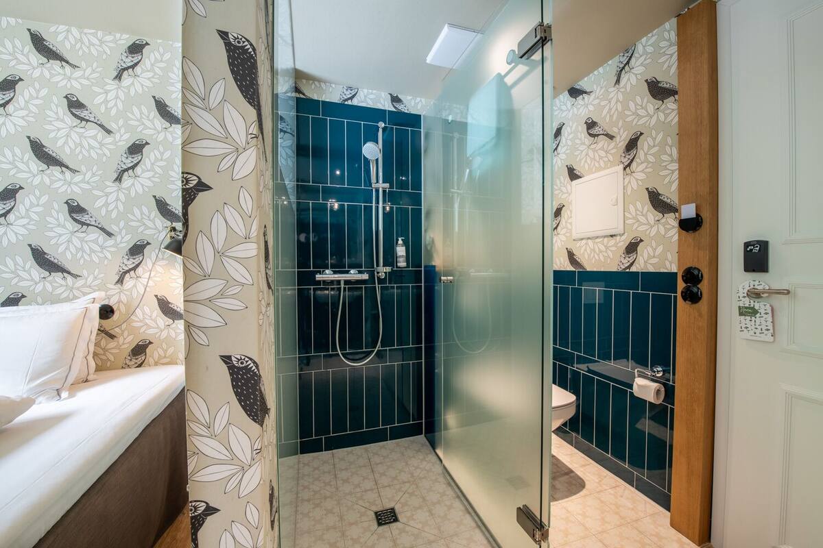 comfort single room | bathroom | shower, free toiletries, hair dryer, towels