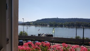 A view of a river with a bridge and a hill in the background. - Hotel Krone Rüdesheim (Ruedesheim am Rhein)