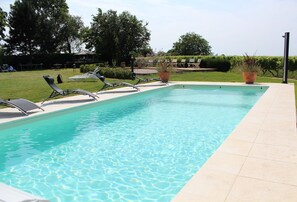 Outdoor pool, pool loungers