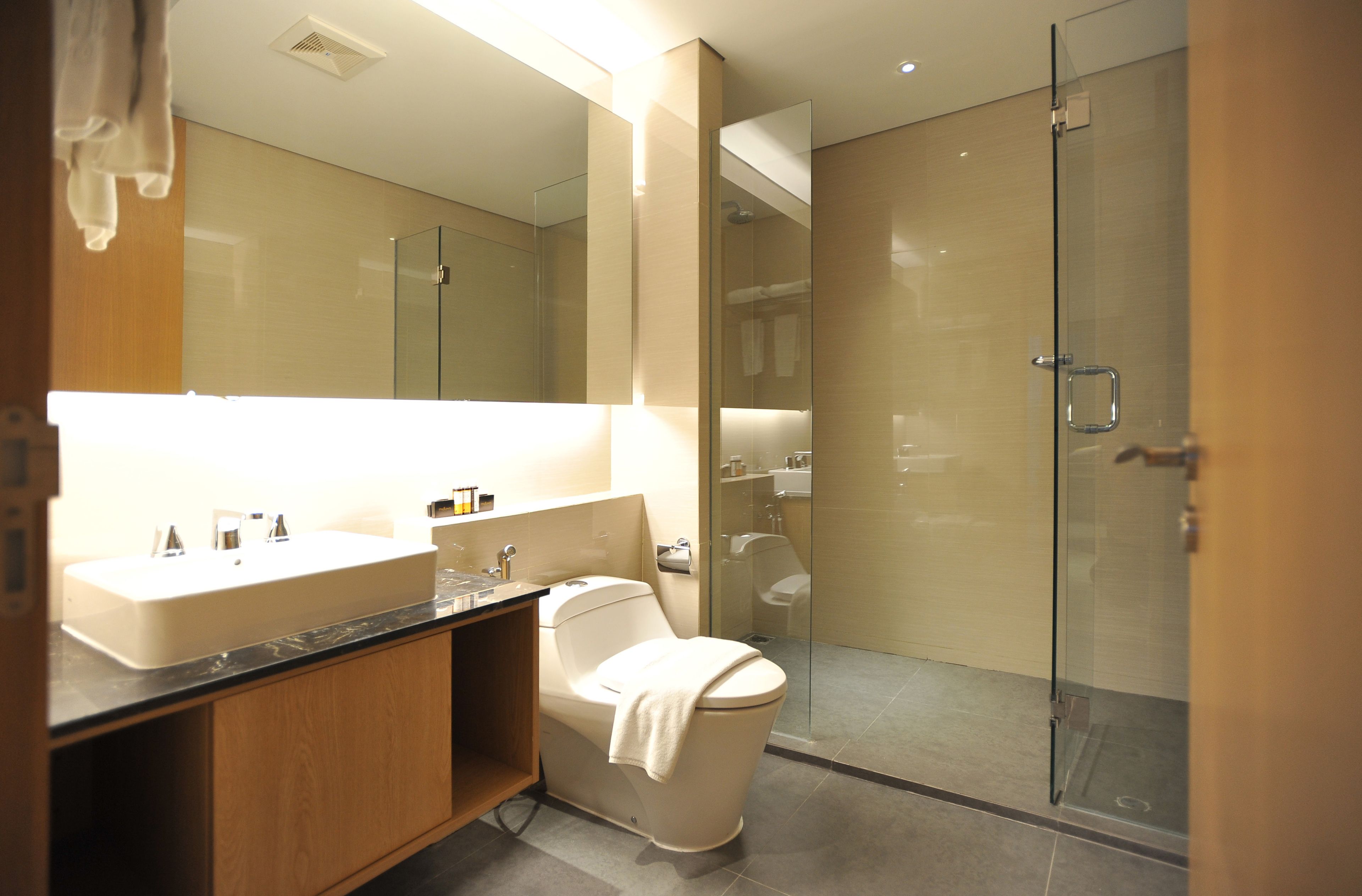 shower, free toiletries, hair dryer, slippers