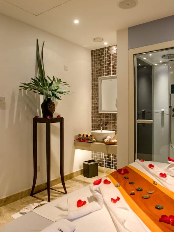 Sauna, steam room, body treatments, deep-tissue massages