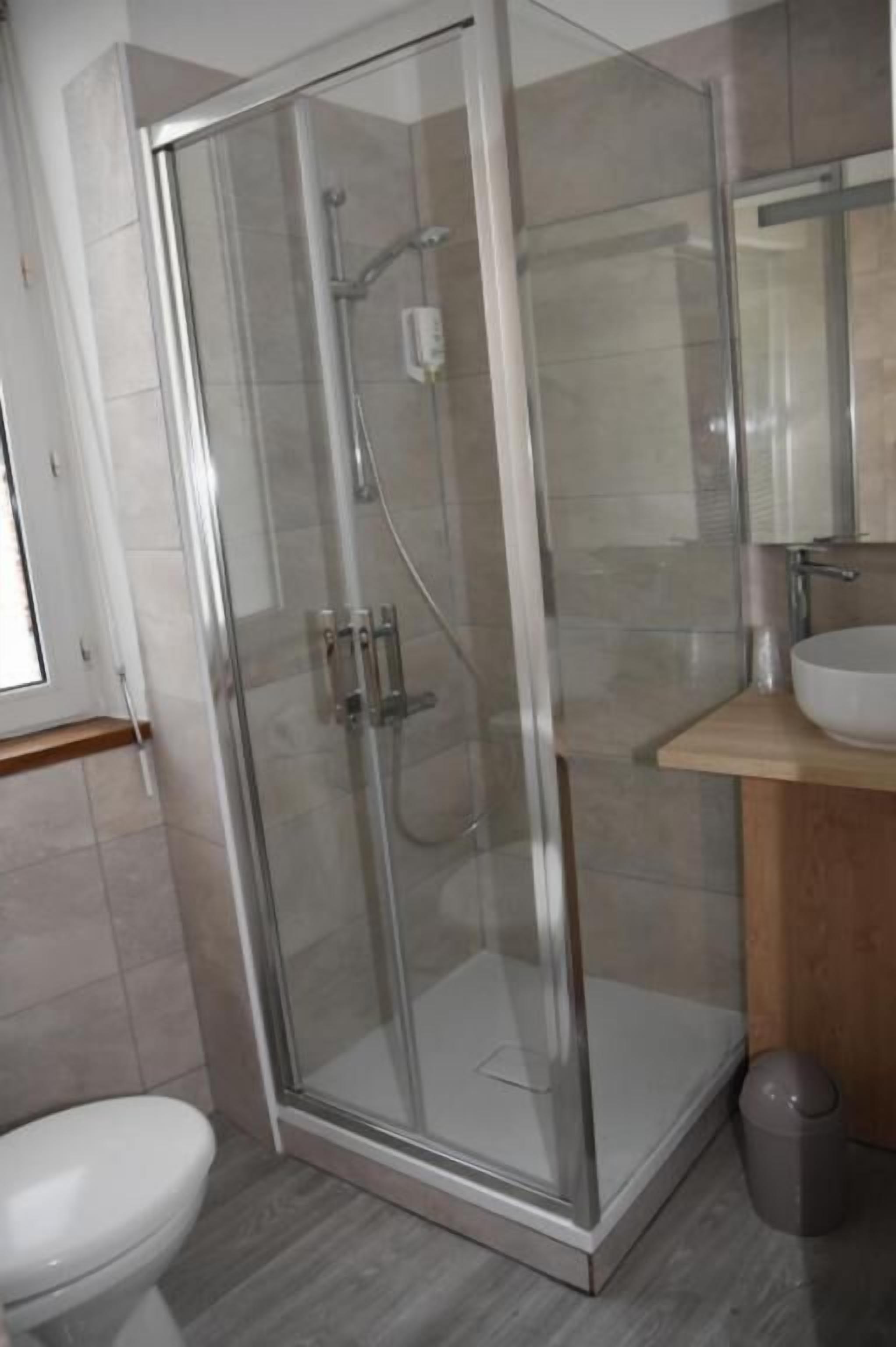 shower, free toiletries, hair dryer, towels