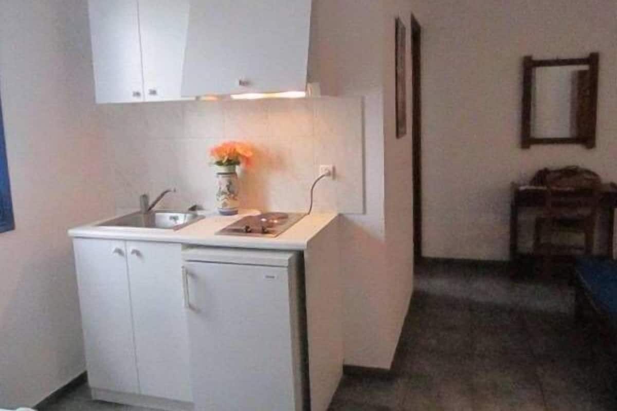 fridge, electric kettle, cookware/dishes/utensils