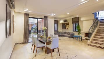 Comfort Villa, 3 Bedrooms, Kitchen, Mountain View | Living area | 36-inch flat-screen TV with digital channels, TV