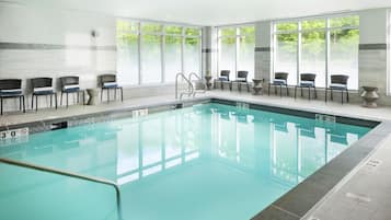 Indoor pool, open 7 AM to 10 PM, sun loungers