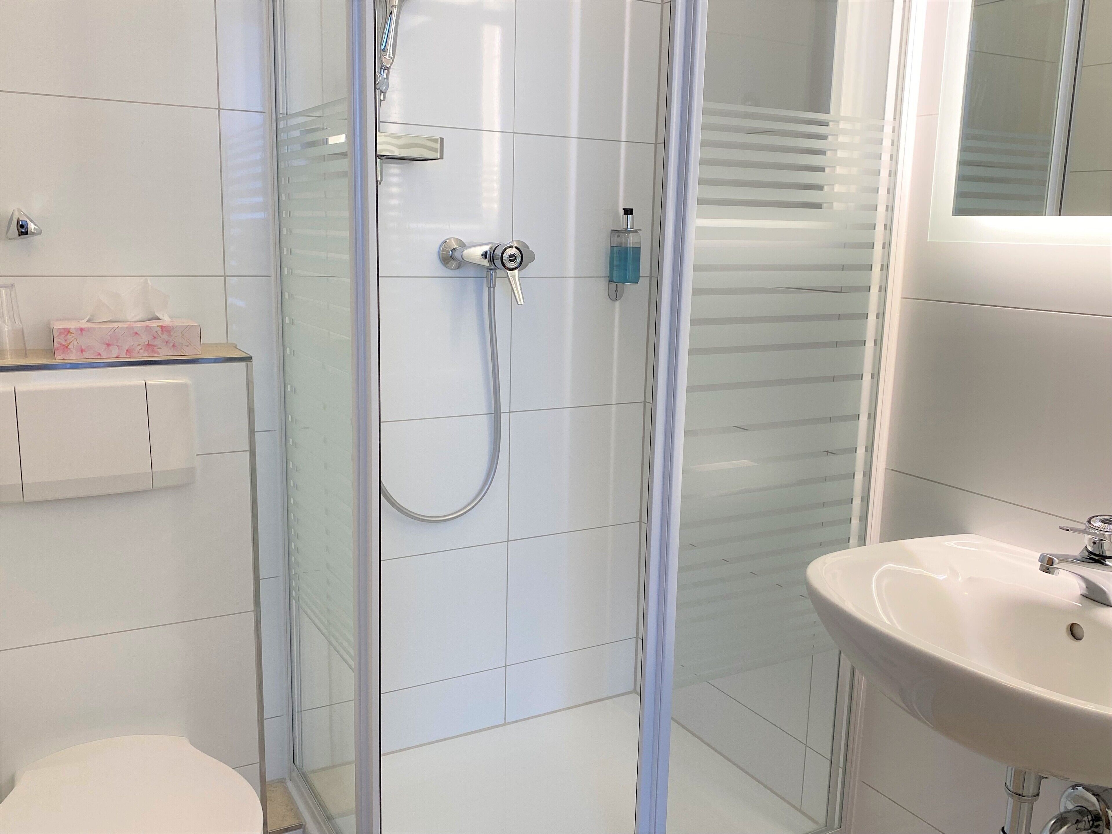 standard single room | bathroom | shower, free toiletries, hair dryer, towels