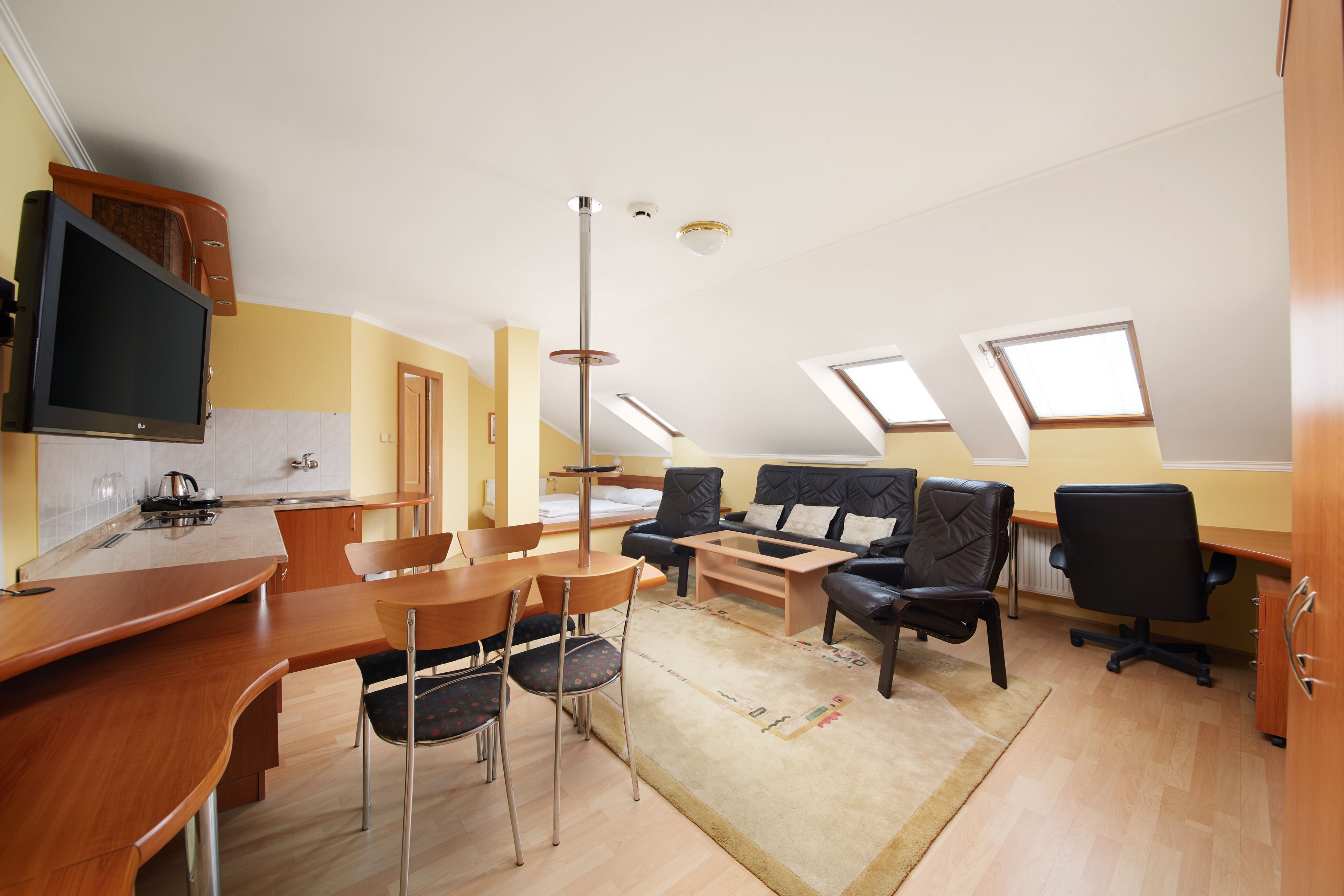 Premium bedding, pillow-top beds, desk, blackout curtains