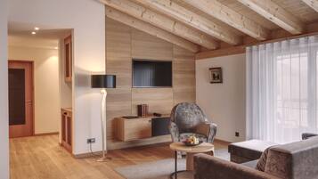 Exclusive Penthouse, 1 Bedroom, Accessible, Hill View | Living area | LCD TV