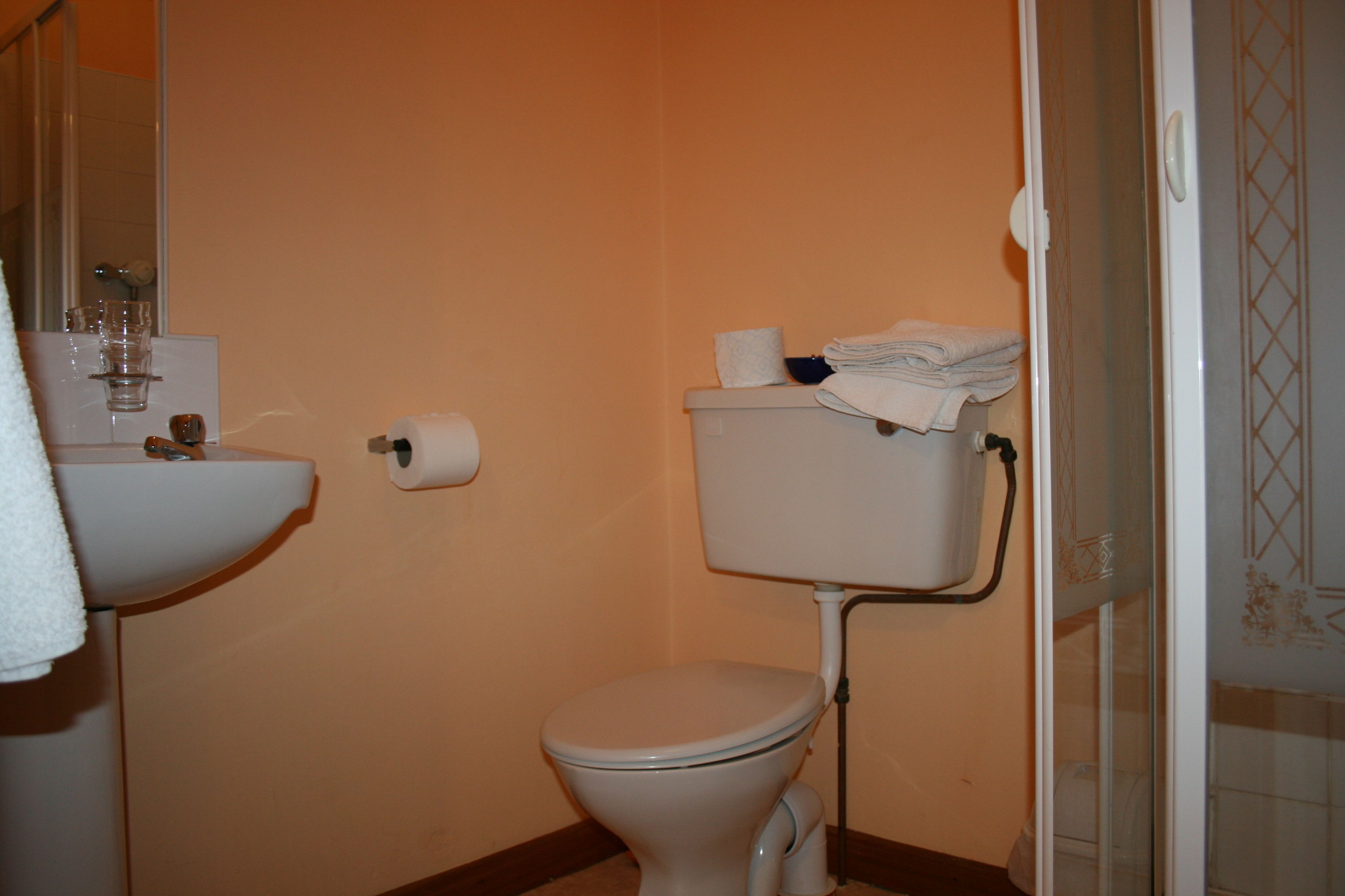 Shower, free toiletries, hair dryer, towels