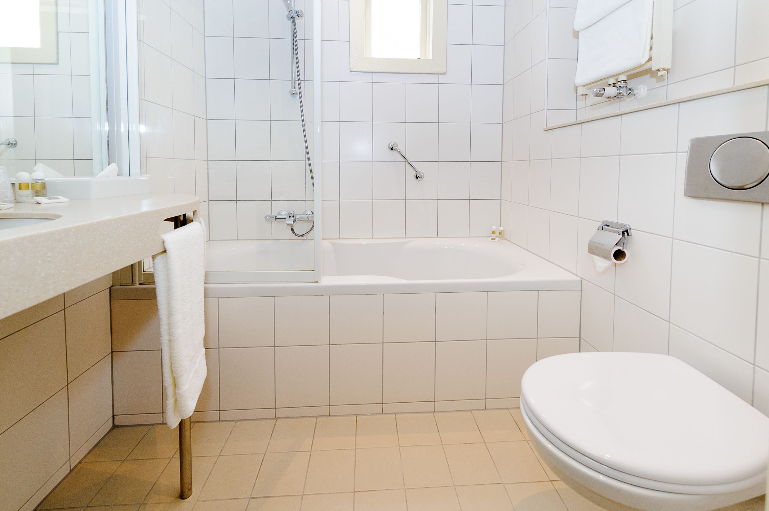 free toiletries, hair dryer, towels