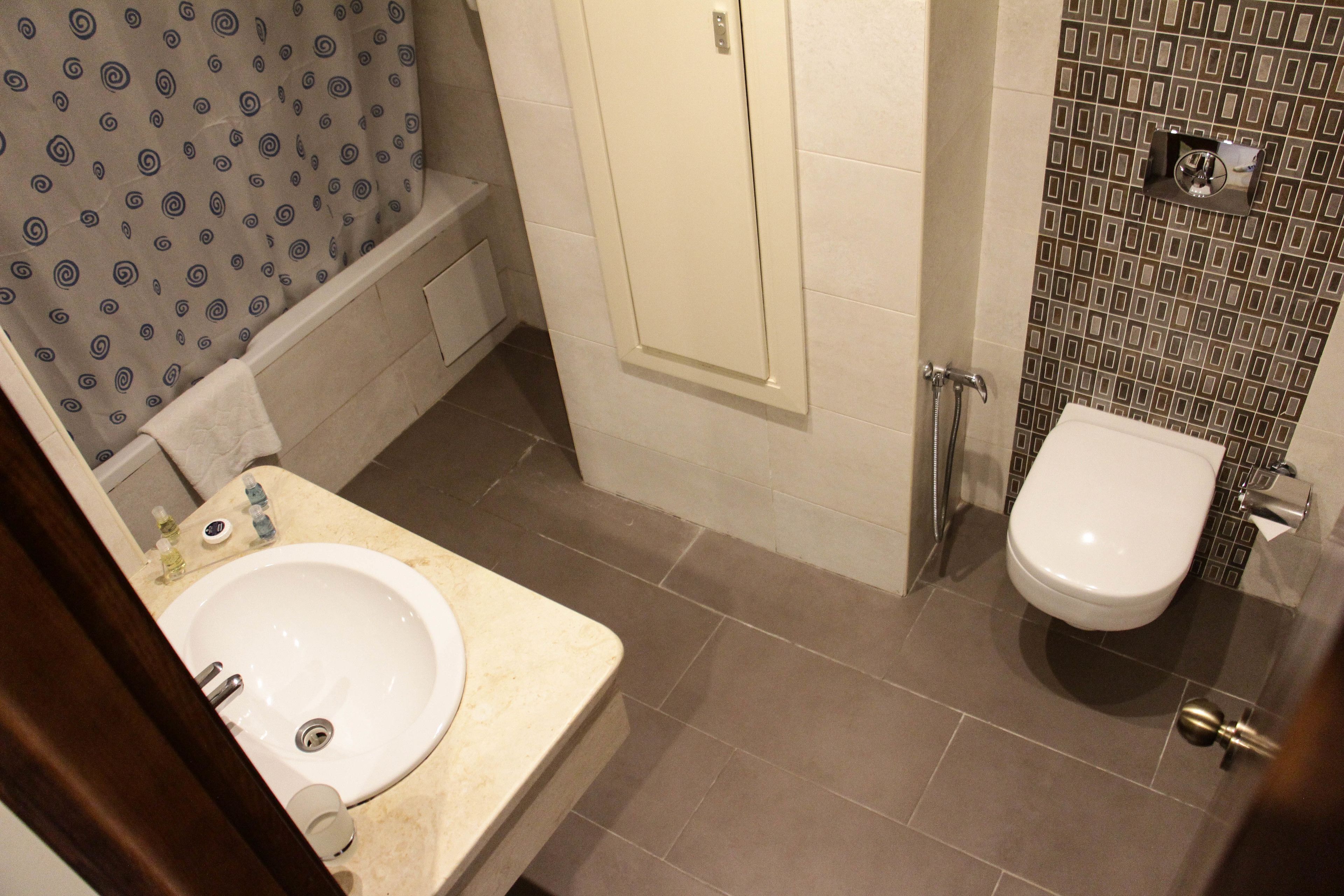 free toiletries, hair dryer, towels