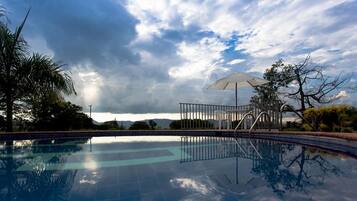 Outdoor pool, pool umbrellas