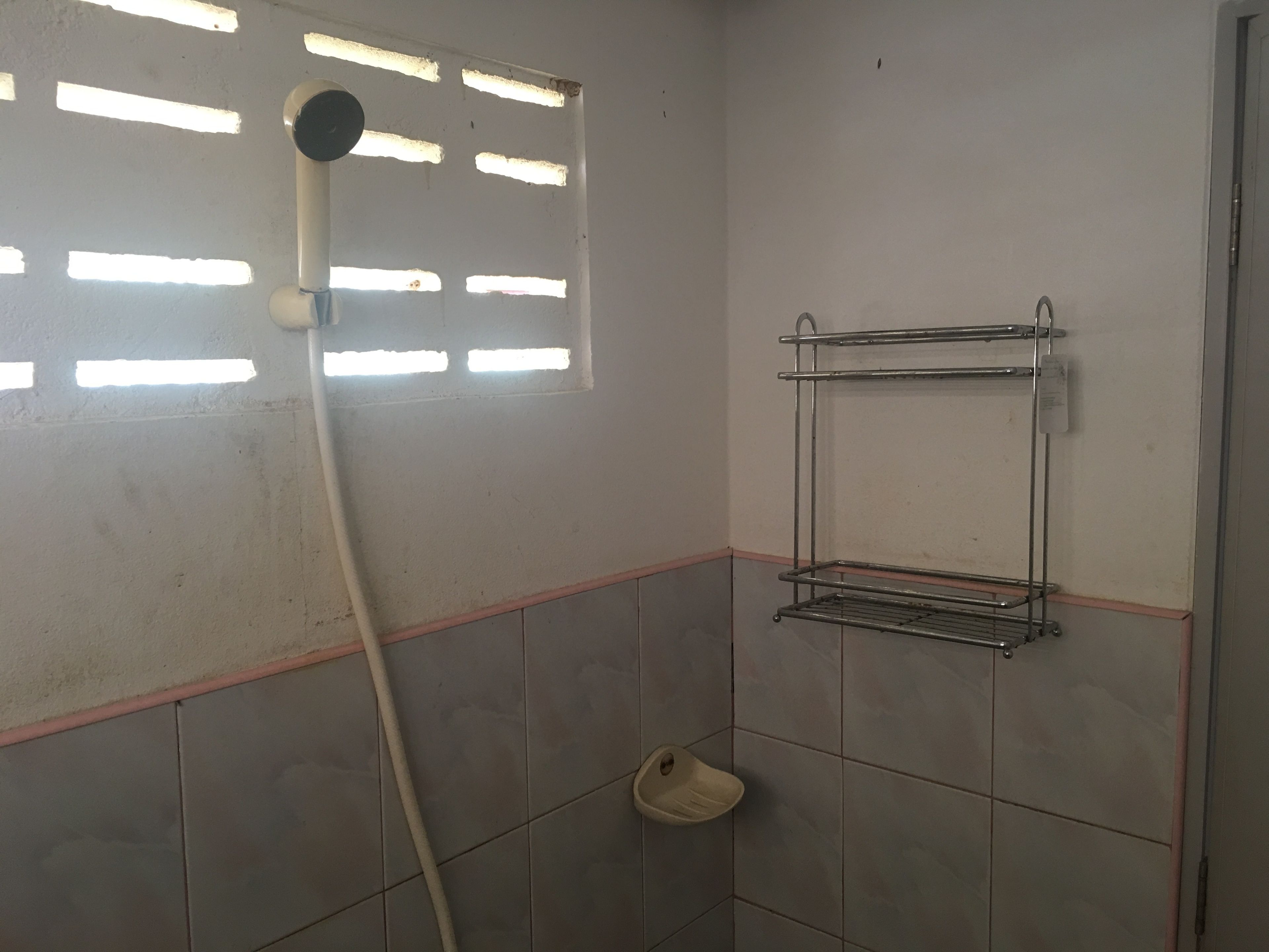 bungalow with fan - type b | bathroom | shower, rainfall showerhead, towels, soap