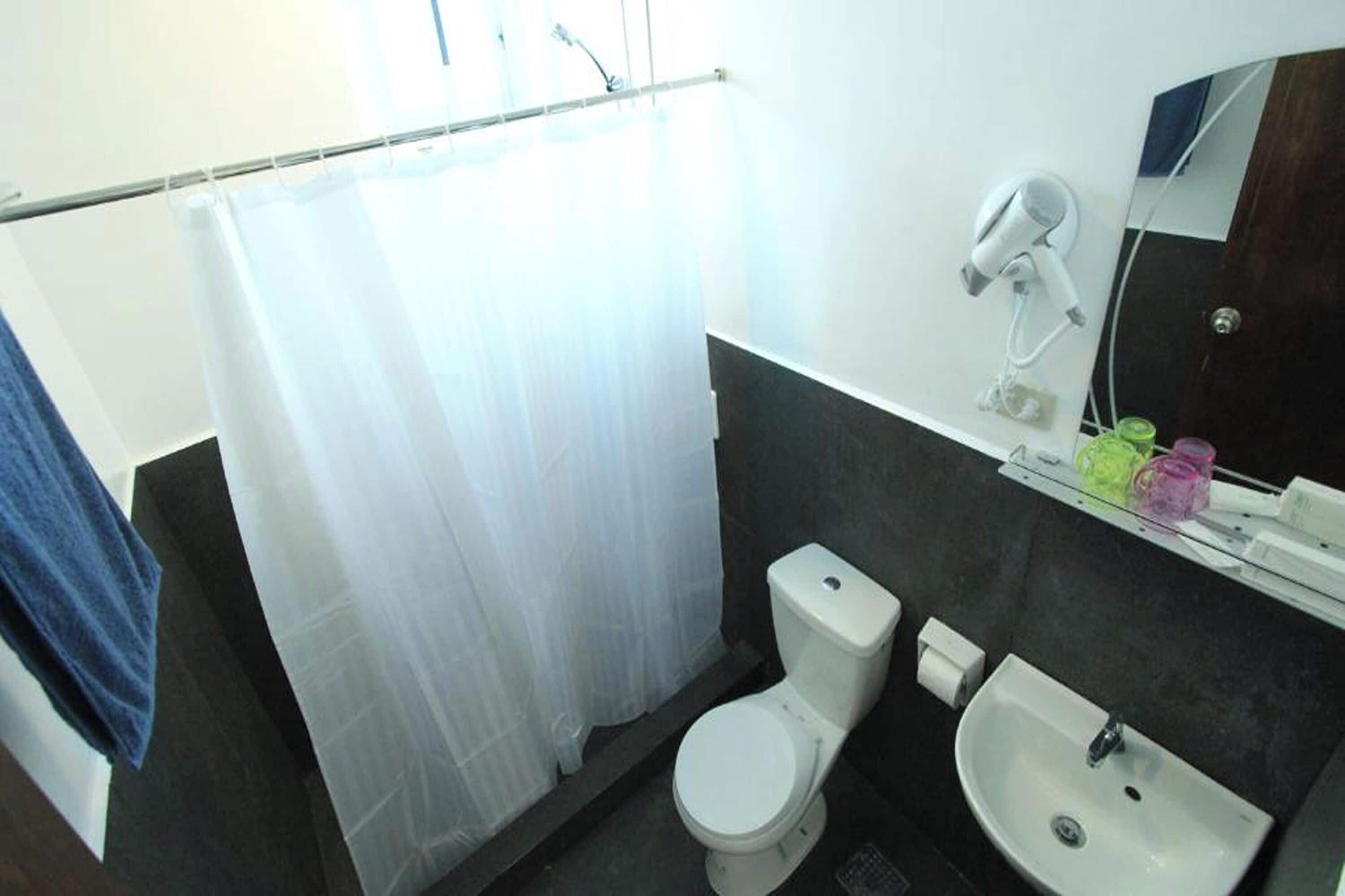 deluxe room | bathroom | shower, rainfall showerhead, free toiletries, hair dryer
