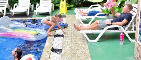 Outdoor pool, pool loungers