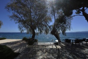 Ubicación a pie de playa, tumbonas y sombrillas