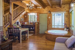 Premium Large Chalet | Living area | 34-inch flat-screen TV with satellite channels, TV