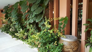 A lush indoor garden with various plants and a decorative urn. - Juntima Place at Amphawa (Amphawa)