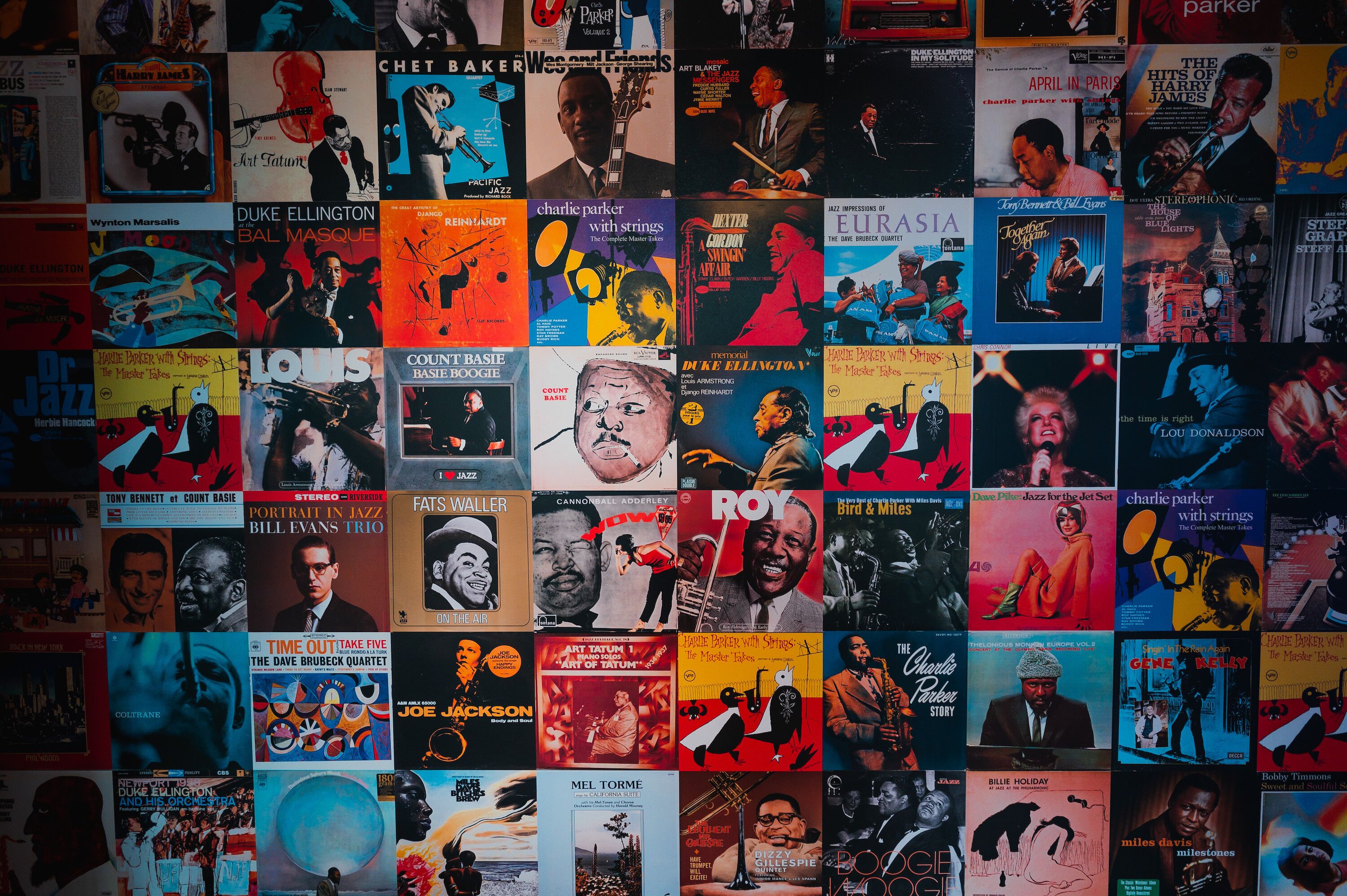 A wall of various album covers.