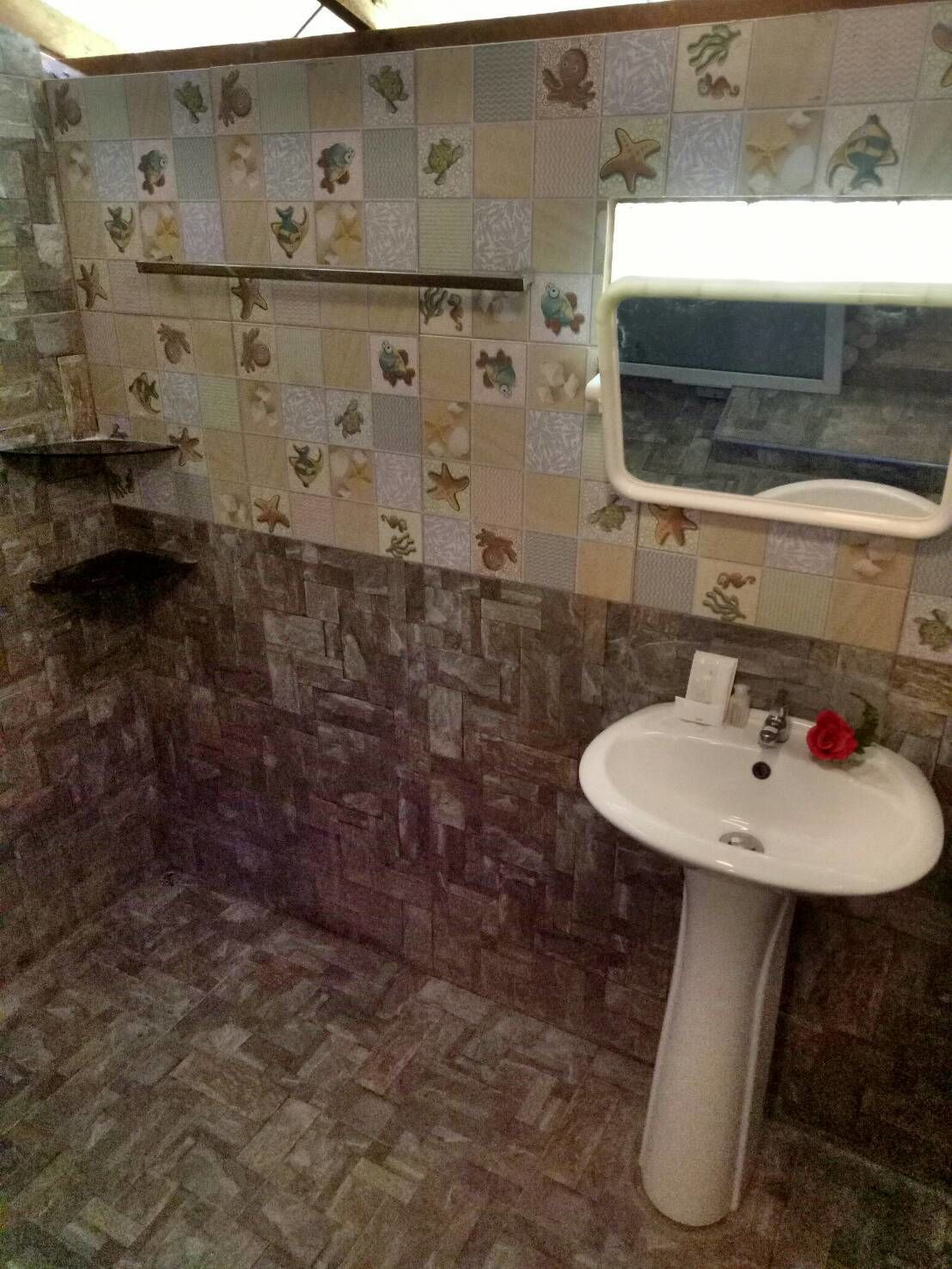 big bungalow with fan | bathroom sink