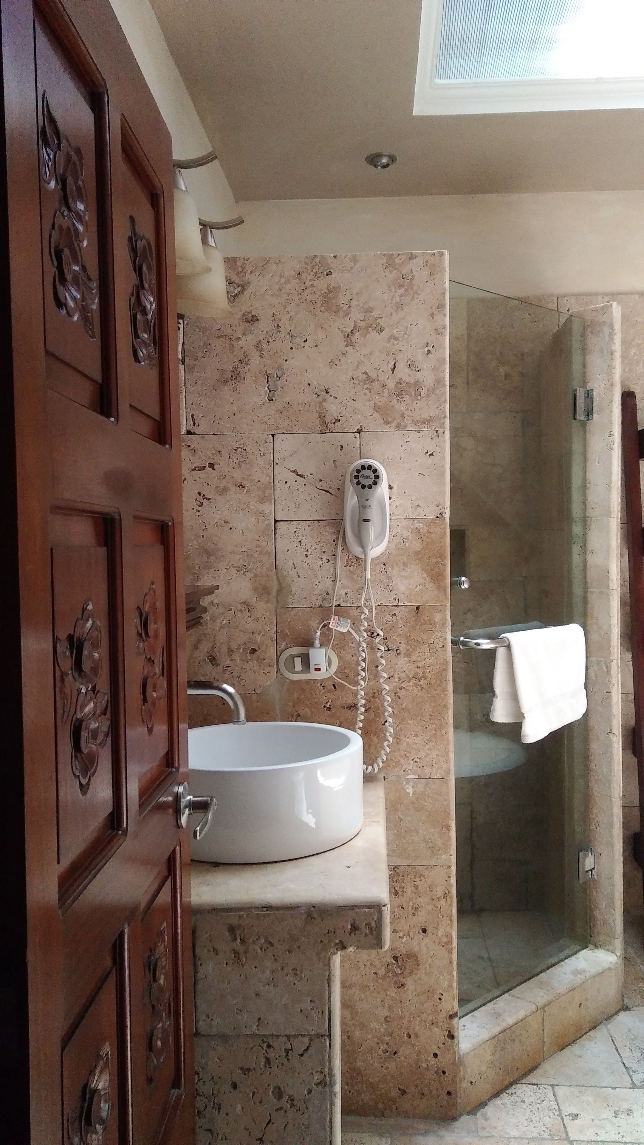 free toiletries, hair dryer, towels