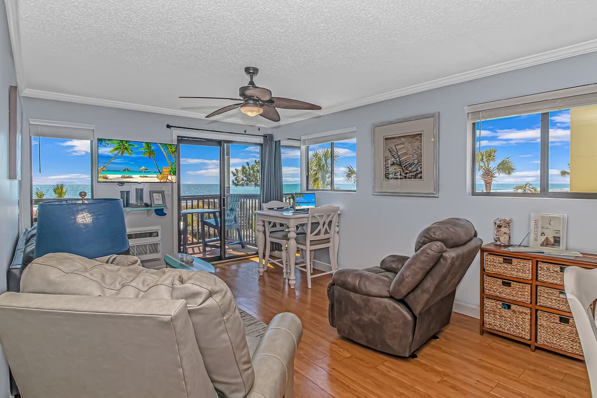 Condo, 2 Bedrooms, Oceanfront (E1) | Living area | TV, DVD player