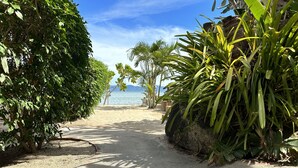 A pathway leading to a beach with palm trees and a view of the sea. - Phangan Lodge (Ko Pha-ngan)