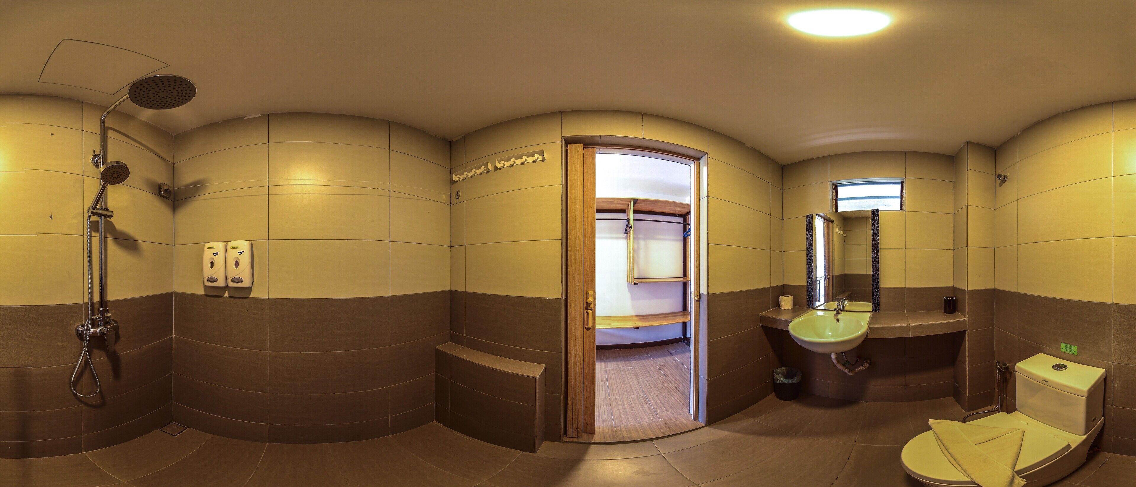 deluxe family room | bathroom | shower, rainfall showerhead, free toiletries, hair dryer