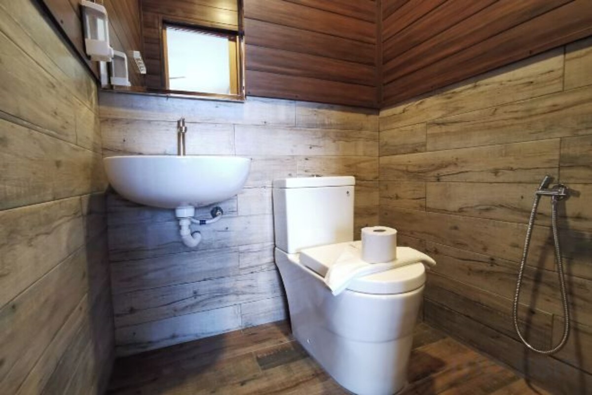 Douche, douche à « effet pluie », articles de toilette gratuits