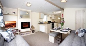Comfort Mobile Home, 2 Bedrooms, Ground Floor | Living area | Flat-screen TV, fireplace - Moffat Manor Holiday Resort (Moffat)