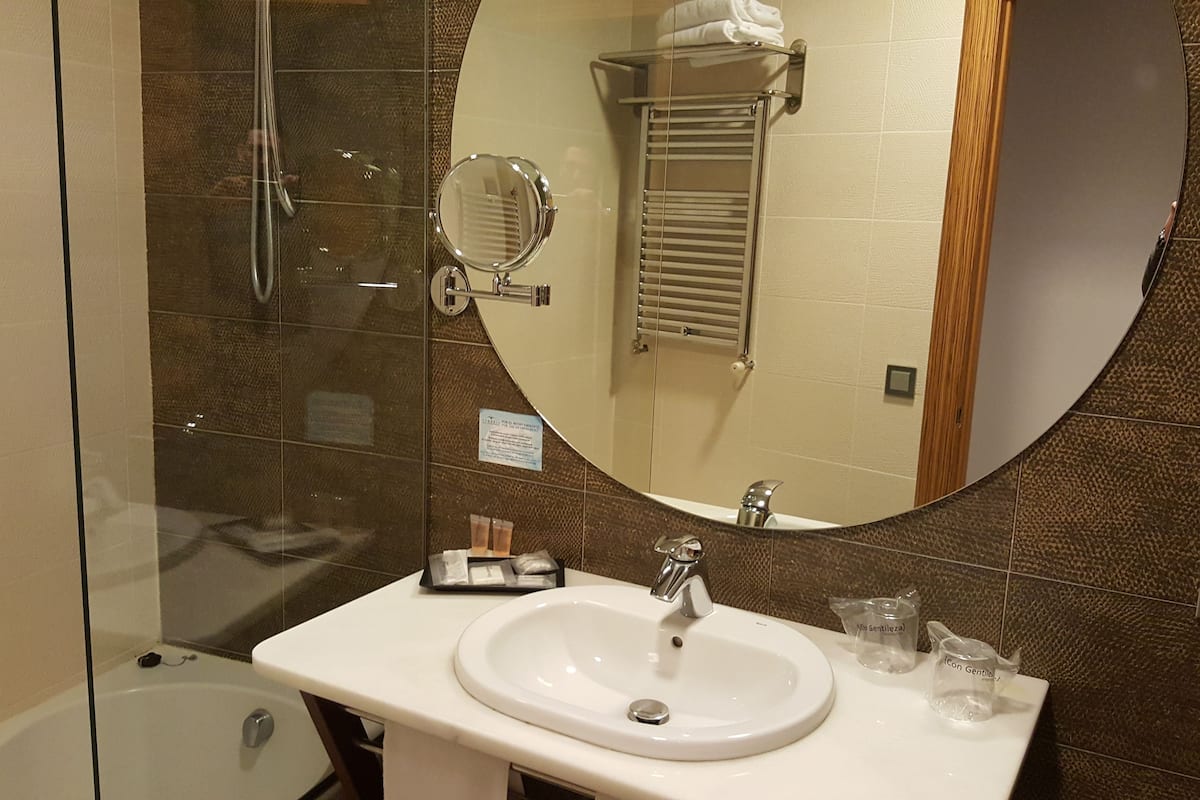 combined shower/bathtub, free toiletries, hair dryer, bidet