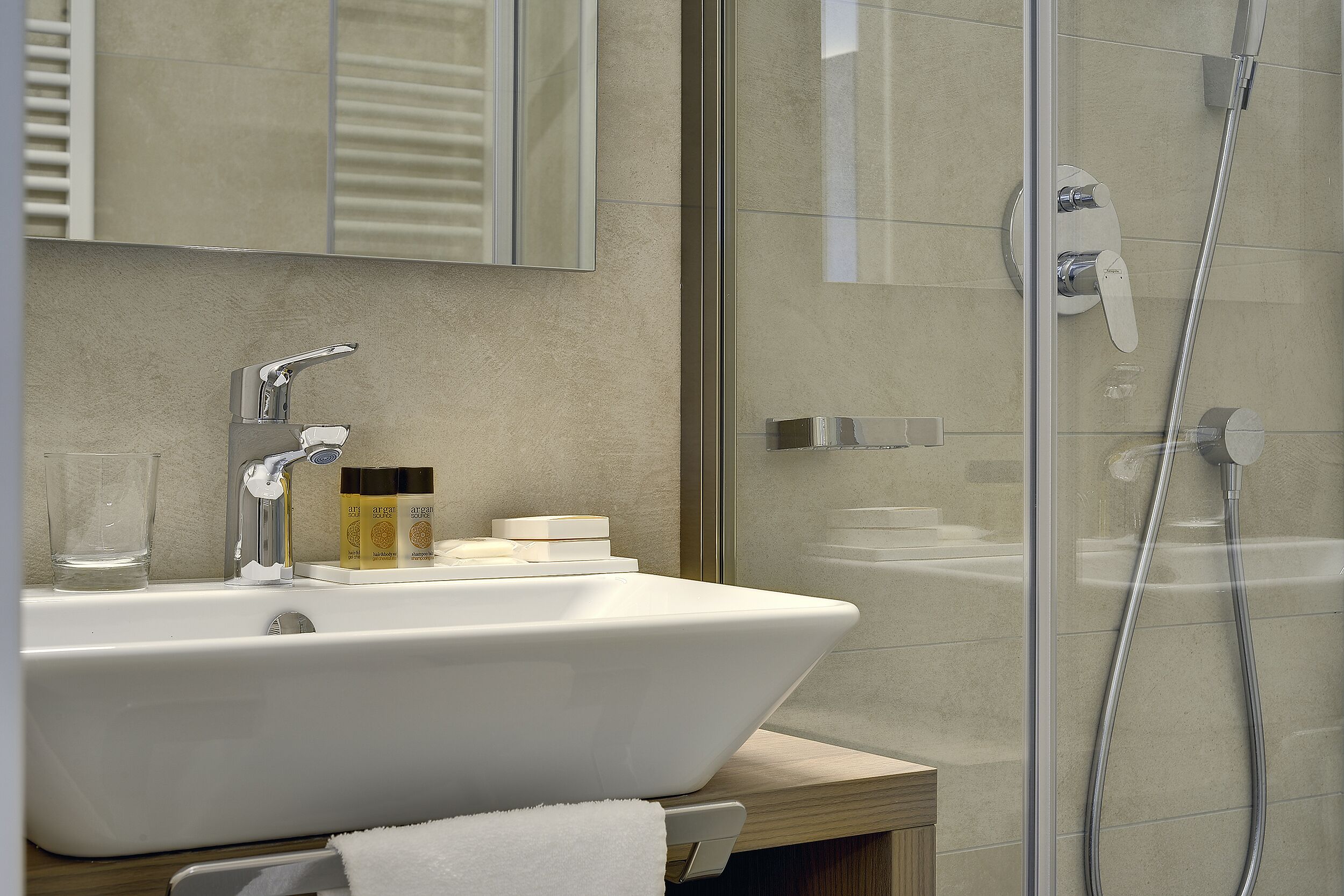 free toiletries, hair dryer, towels