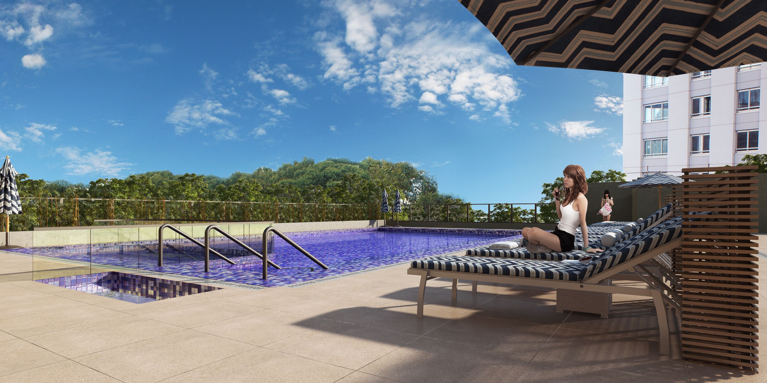 Piscina interna, piscina externa sazonal, barracas de cortesia