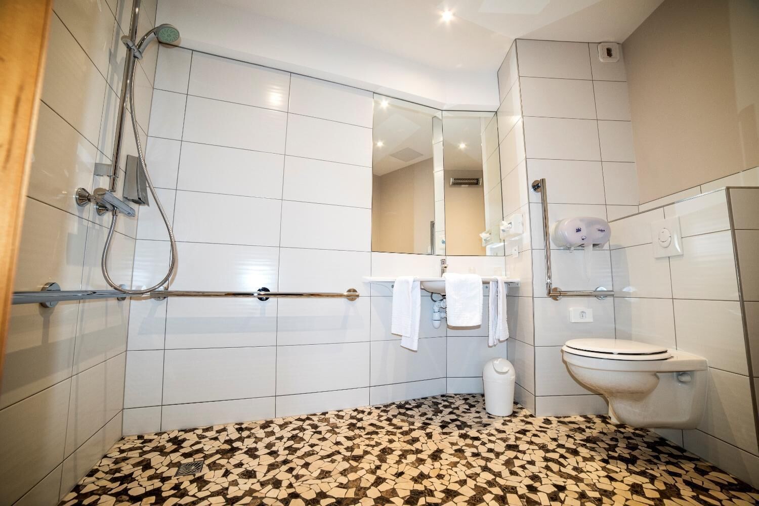 shower, free toiletries, hair dryer, towels