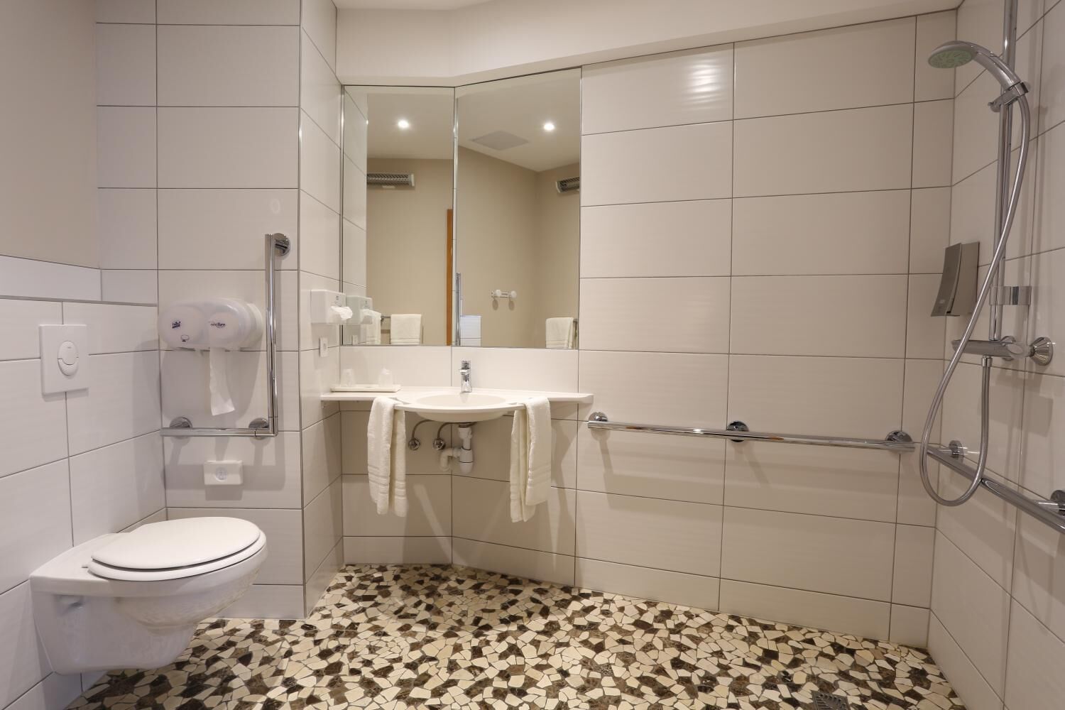 shower, free toiletries, hair dryer, towels