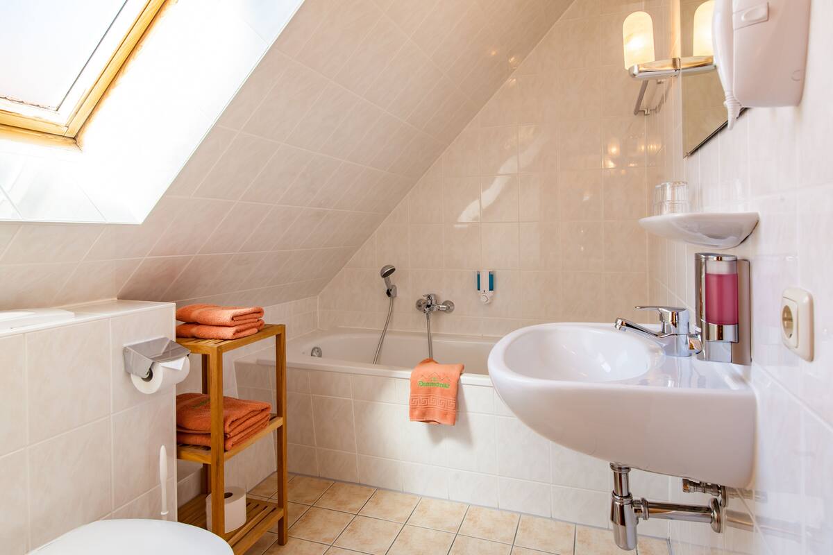 double room | bathroom | free toiletries, hair dryer, towels